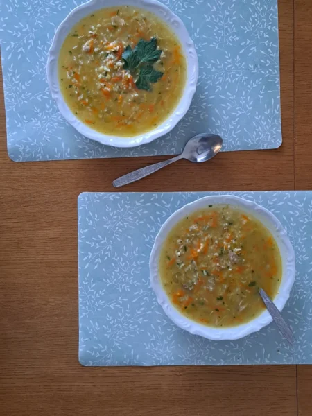 zupa z kurczakiem, warzywami i ryżem