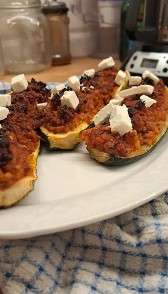 łódeczki z cukinii faszerowane kaszą jaglaną i mięsem mielonym